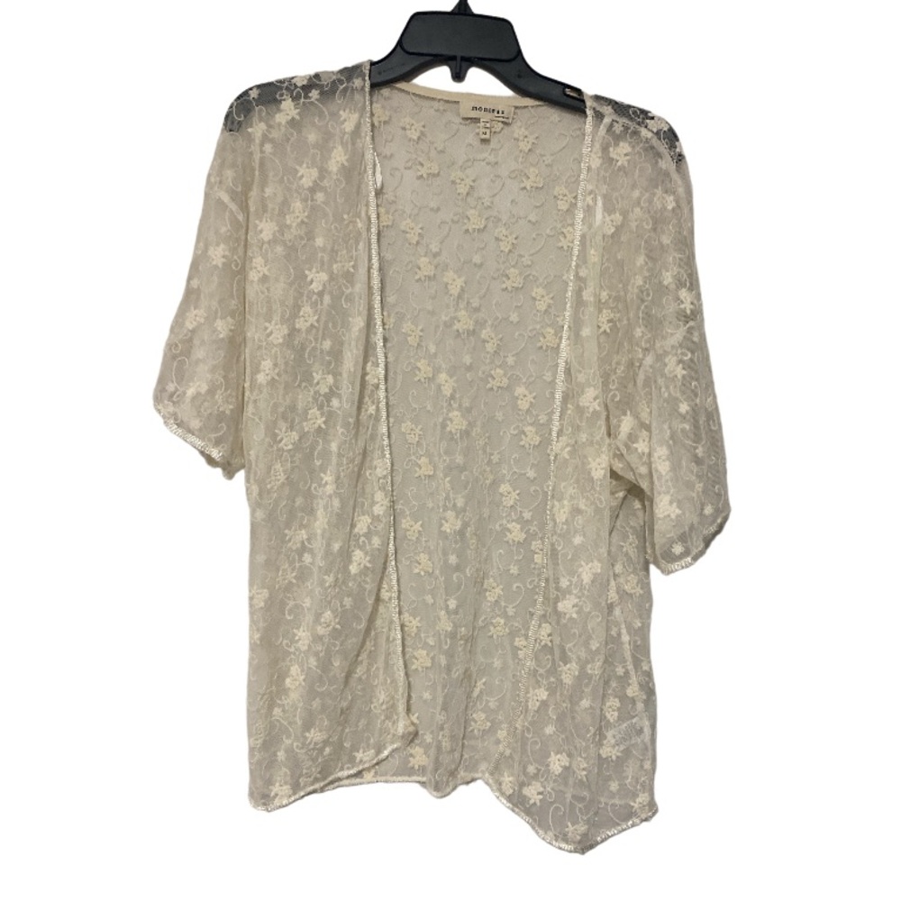 Monteau Sheer Floral Embroidered Rope Detailed Summer Shall Sweater - Size M